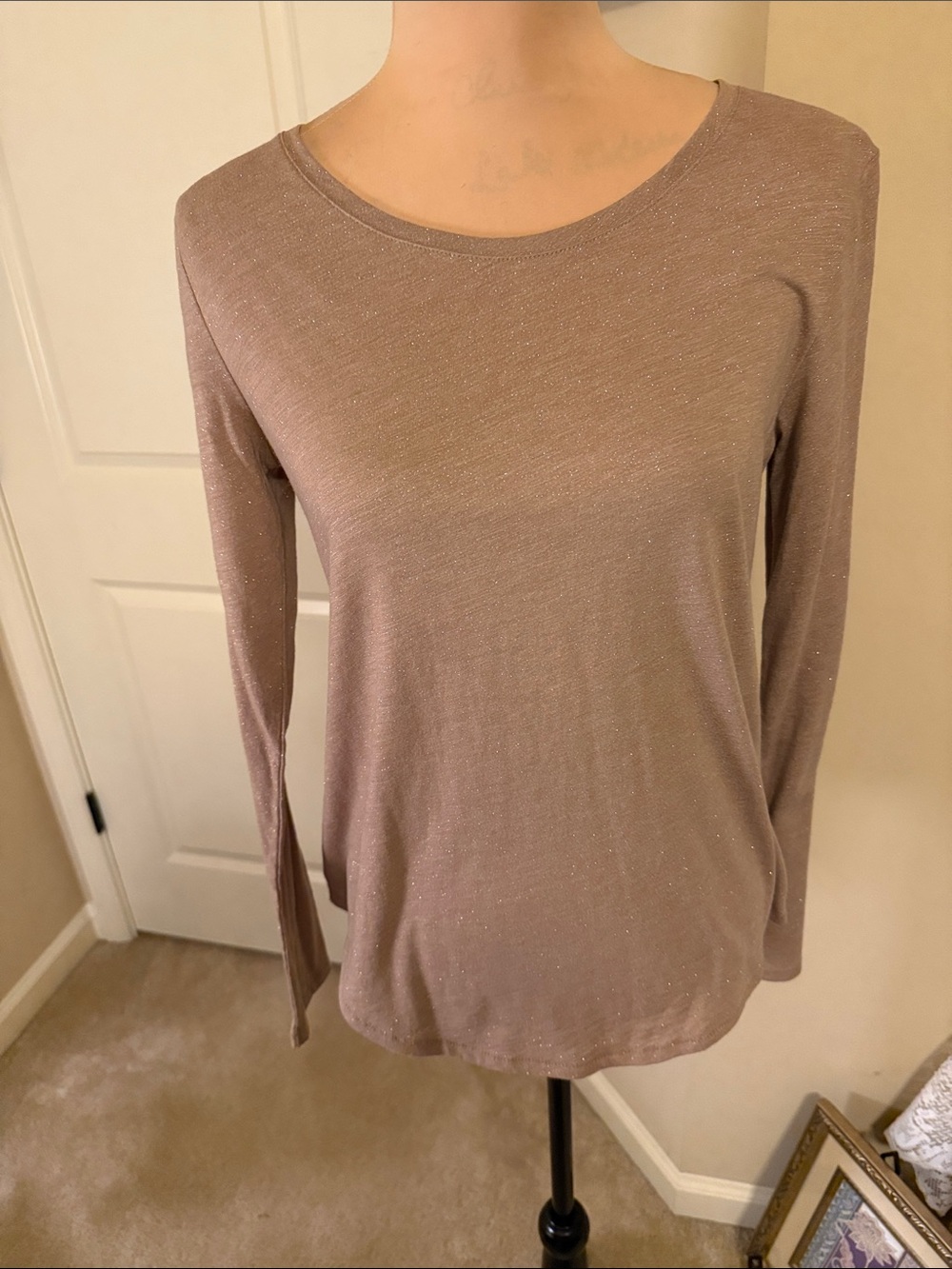 Women's Long-Sleeve Shimmer Top - Taupe
